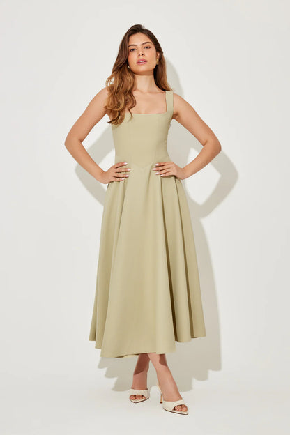 The Ultimate Muse High Waist Square Neck Midi Dress