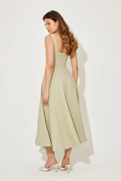 The Ultimate Muse High Waist Square Neck Midi Dress