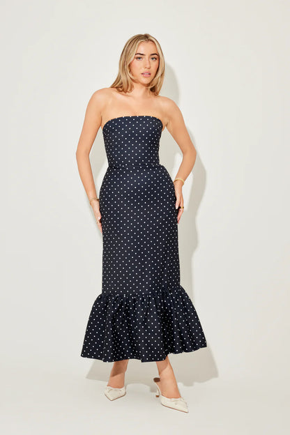 The Ultimate Muse Strapless Peplum Hem Midi Dress