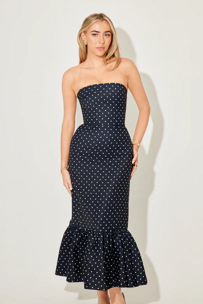 The Ultimate Muse Strapless Peplum Hem Midi Dress