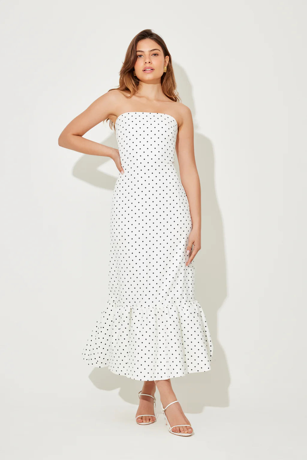 The Ultimate Muse Strapless Peplum Hem Midi Dress