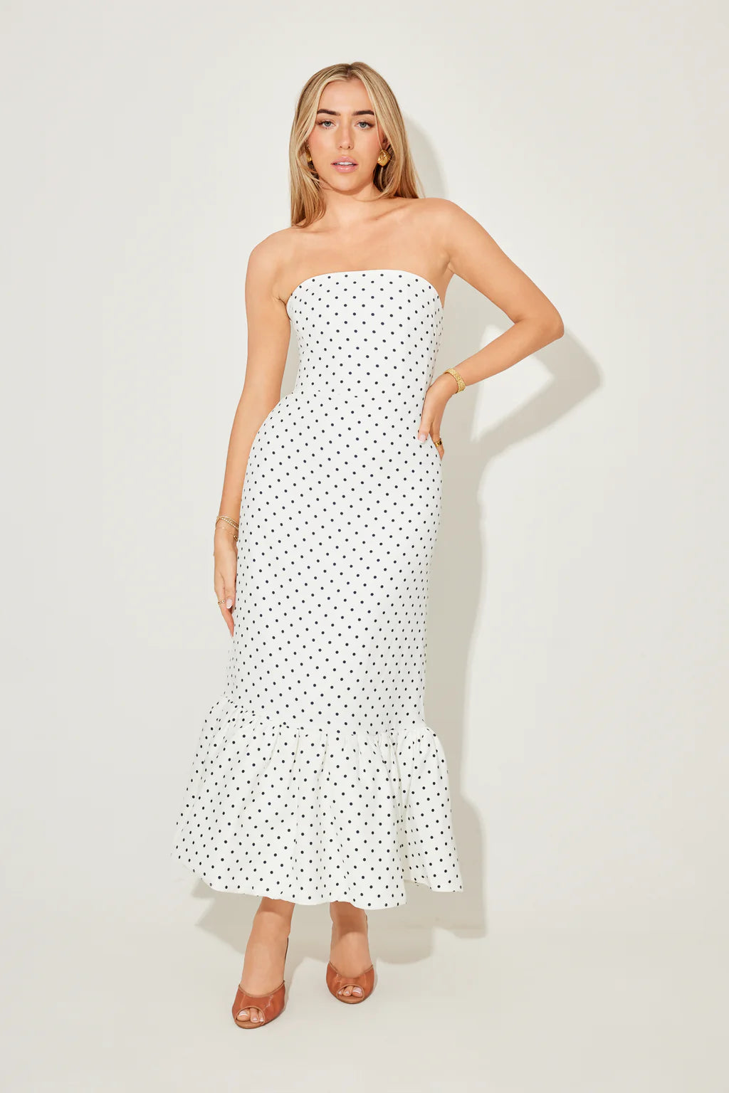 The Ultimate Muse Strapless Peplum Hem Midi Dress