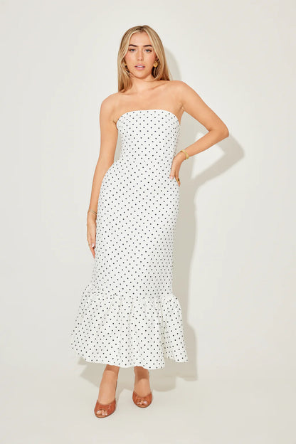 The Ultimate Muse Strapless Peplum Hem Midi Dress