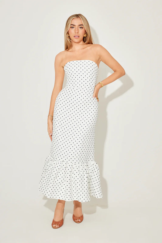 The Ultimate Muse Strapless Peplum Hem Midi Dress