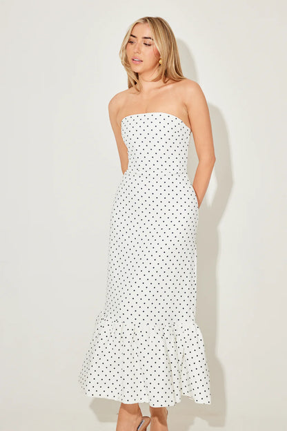 The Ultimate Muse Strapless Peplum Hem Midi Dress