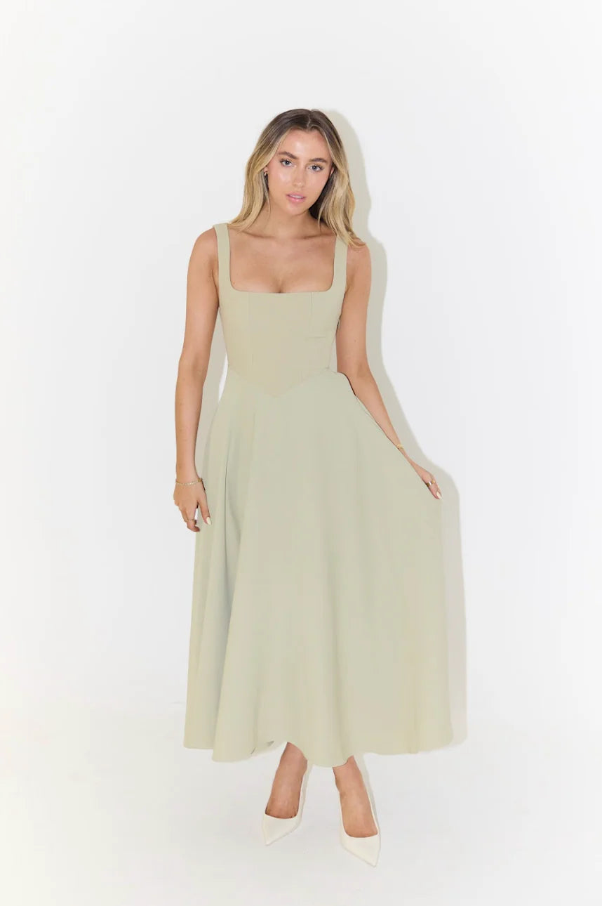 The Ultimate Muse High Waist Square Neck Midi Dress